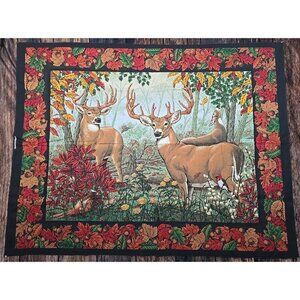 Vtg Springs Industries Wall Hanging Fabric Panel Whitetail Deer Forest 44" x 34"